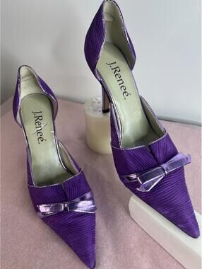 J Renee Purple D'Orsay Heels 6.5 Pointed Toe Satin Bow Pumps Kitten Heel Elegant